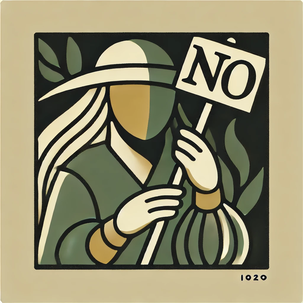 אישה מחזיקה שלט ביד שכתוב עליו לא!