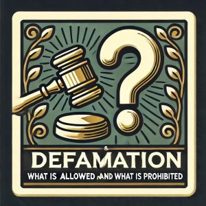 פטיש של שופט וסימן שאלה גדול שמתמיהם כתוב באנגלית לשון הרע מה מותר ומה אסור