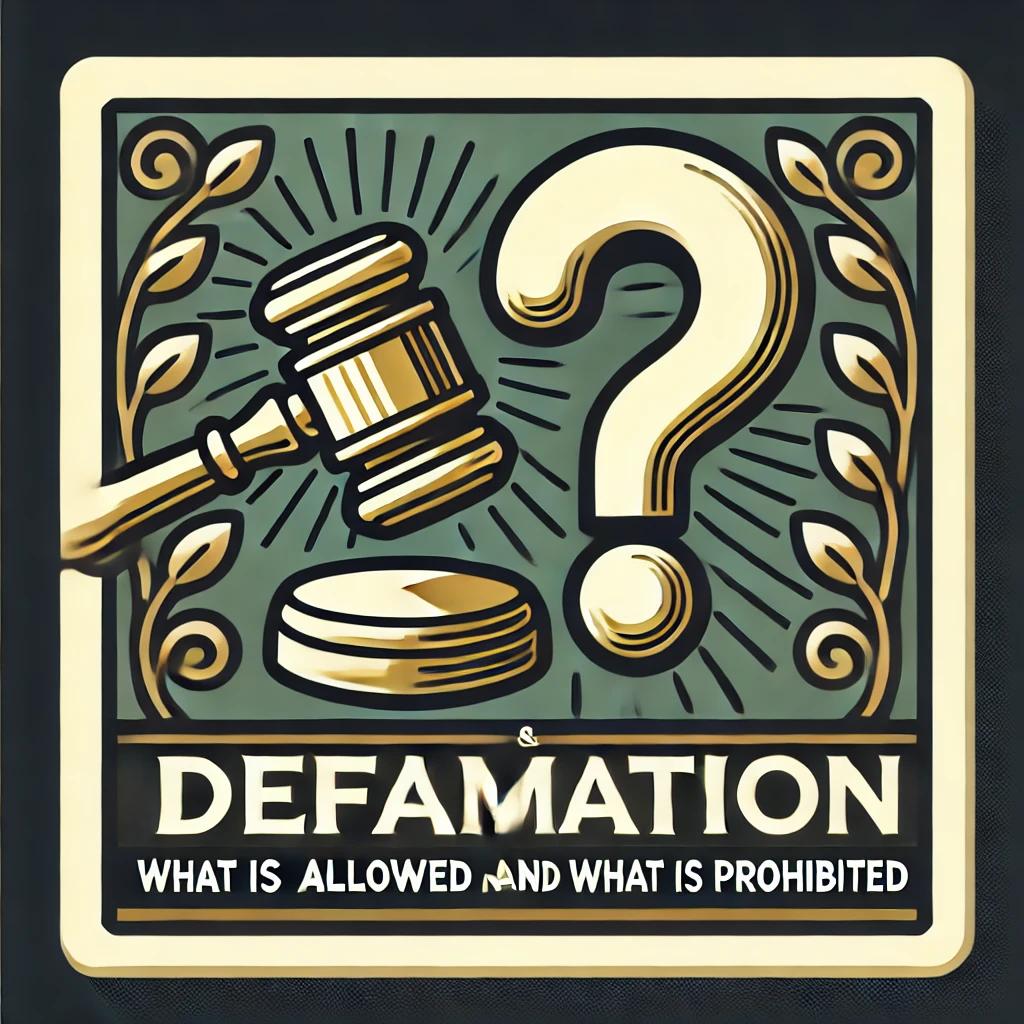 פטיש של שופט וסימן שאלה גדול שמתמיהם כתוב באנגלית לשון הרע מה מותר ומה אסור